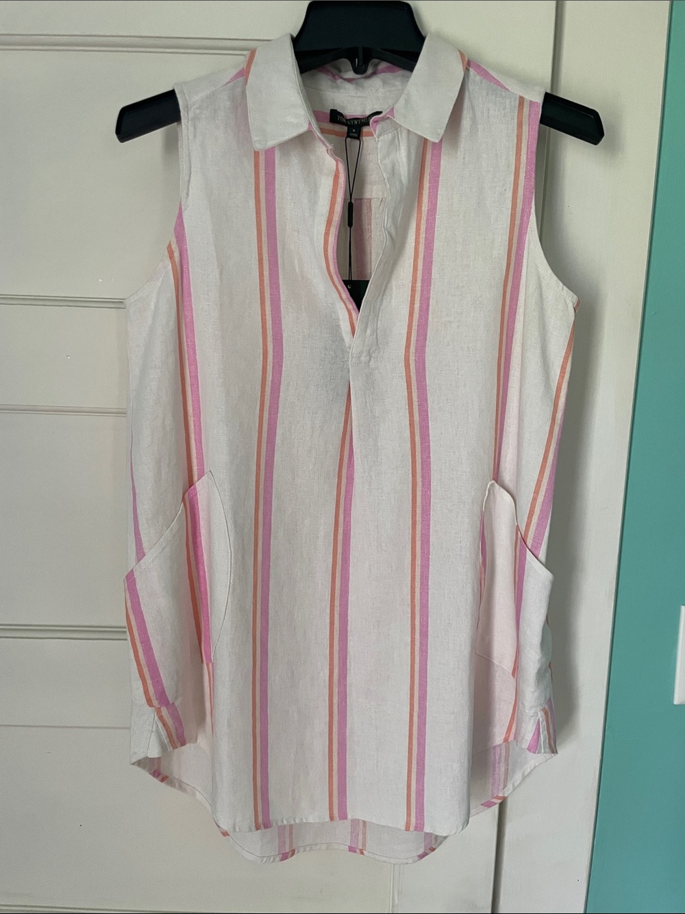 NWT For Cynthia sleeveless tunic, Sm, striped, linen-viscose